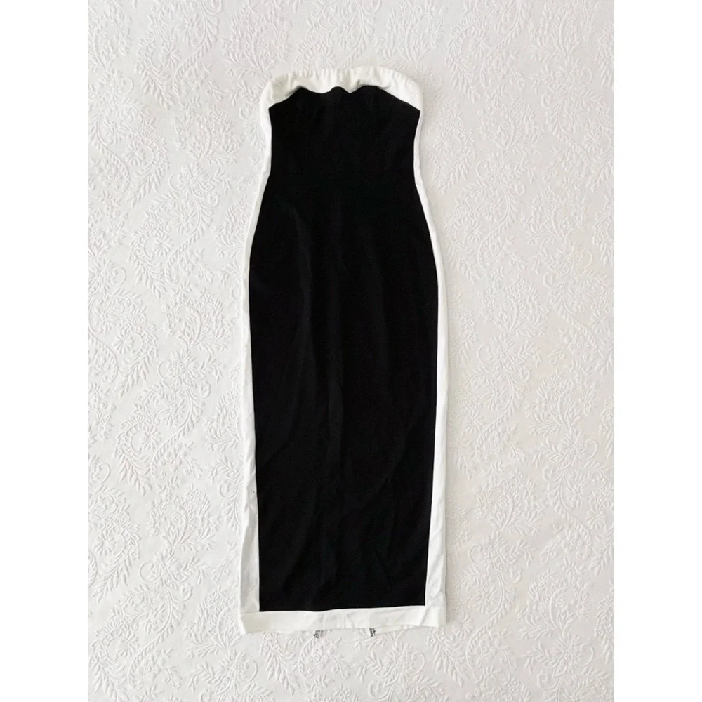 NWOT Lulus Impressive Edge Black Color Block Strapless Midi Dress Medium - Picture 2 of 7